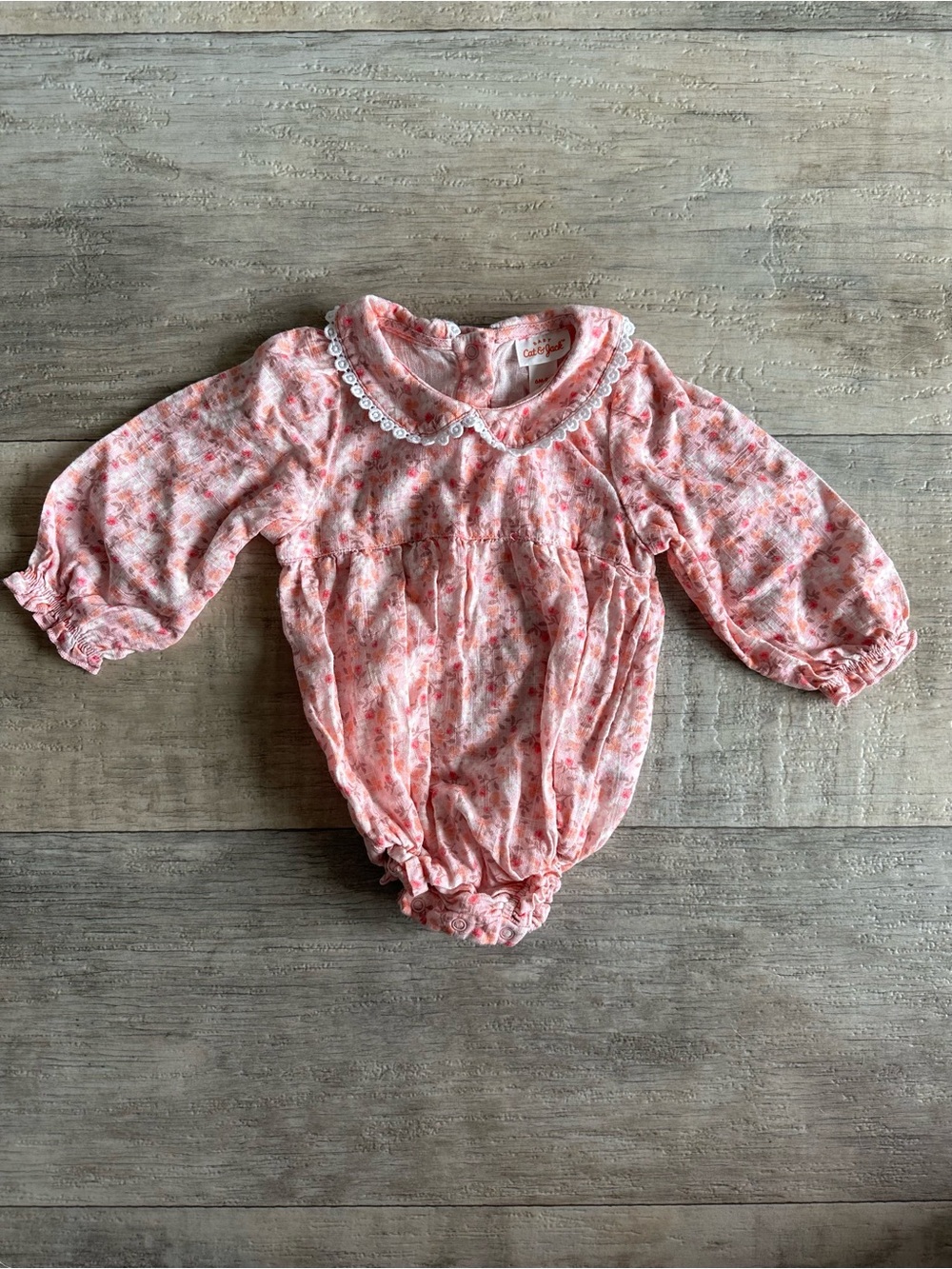 Cat & Jack Pink Floral Peter Pan Collar Romper 6-9M